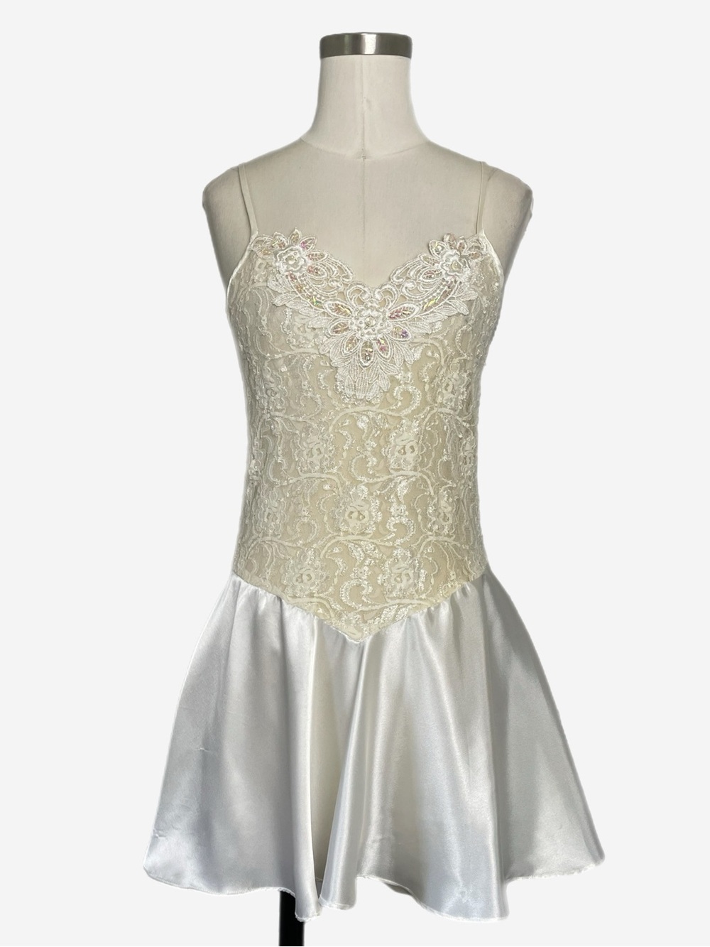 Vintage Unforgettable White sheer lace sequin slip lingerie coquette bridal S